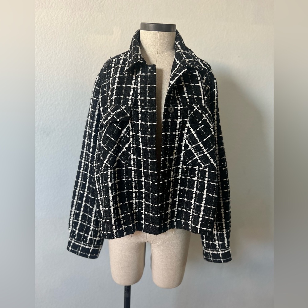 Express Black and White Checkered Tweed plaid Women's Blazer